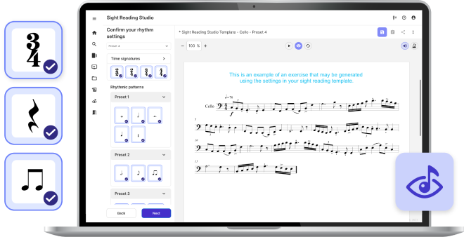Laptop with Sight Reading Studio interface